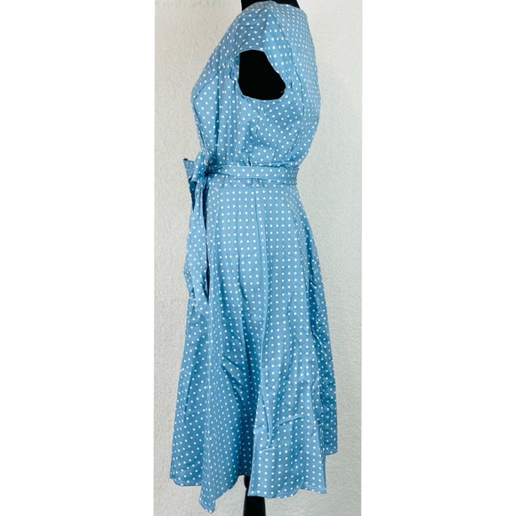 (NWOT) DRESSYSTAR • Sky Blue/White Polka Dot Vintage-Inspired Cap Sleeve Dress - Picture 8 of 16